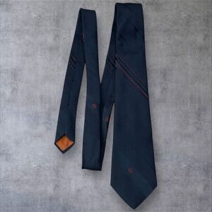 G. Galvani Navy Textured Necktie Red Logo Men's Tie 3" Wide‎ Orange Lining